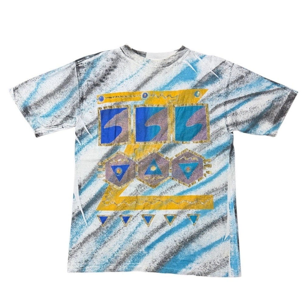 Vintage 90s Abstract Geometric Glitter Paint Art Funky Retro Graphic T-shirt